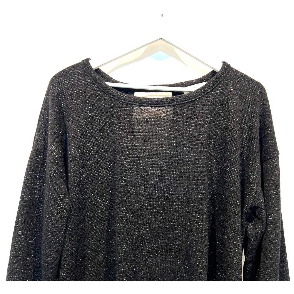 Kaileigh Top Womens XLarge Petite Black Silver Metallic Knit Cutout Back NEW! - Picture 4 of 11